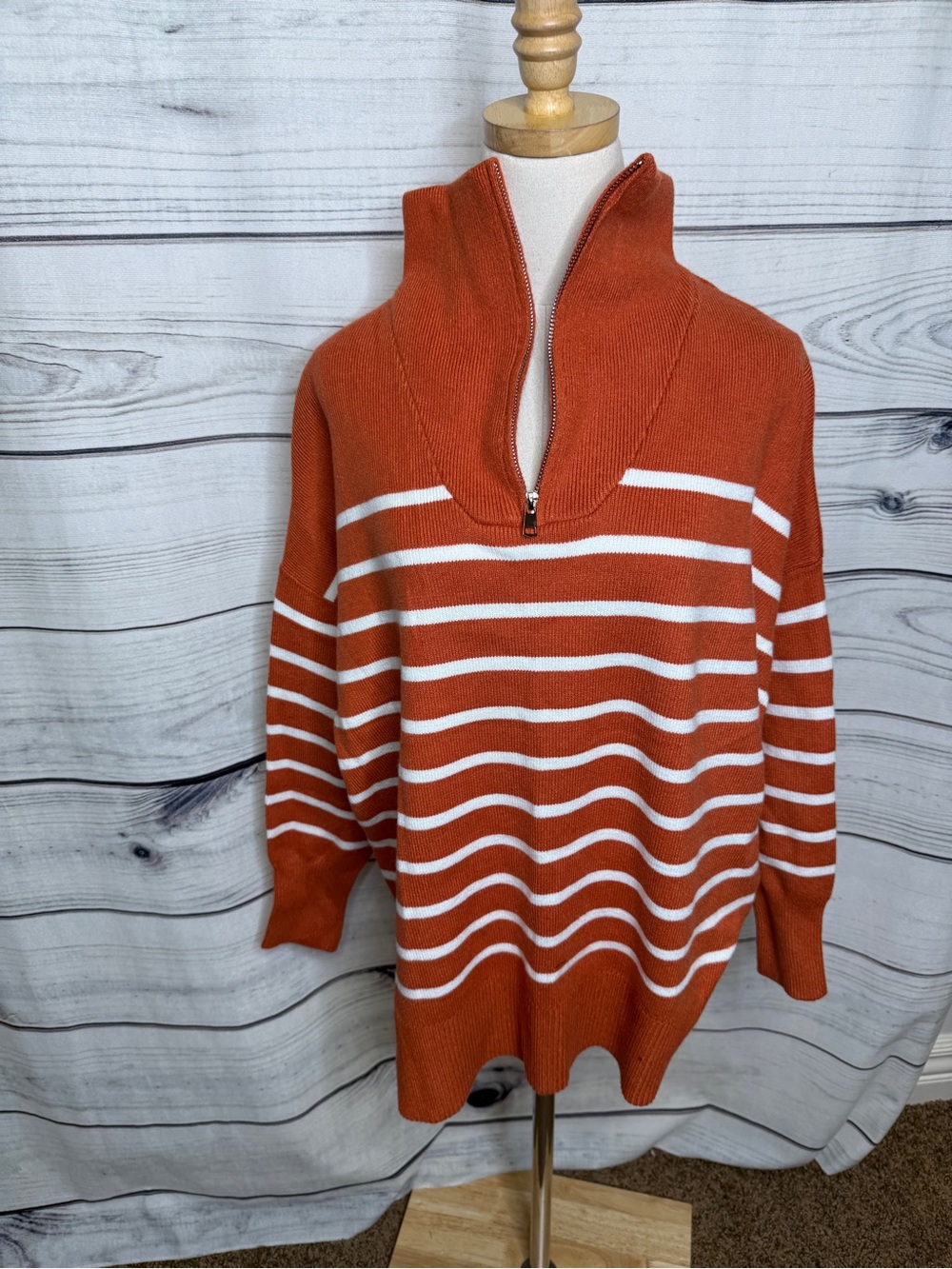 Orange Stripe Half-Zip Women’s Sweater